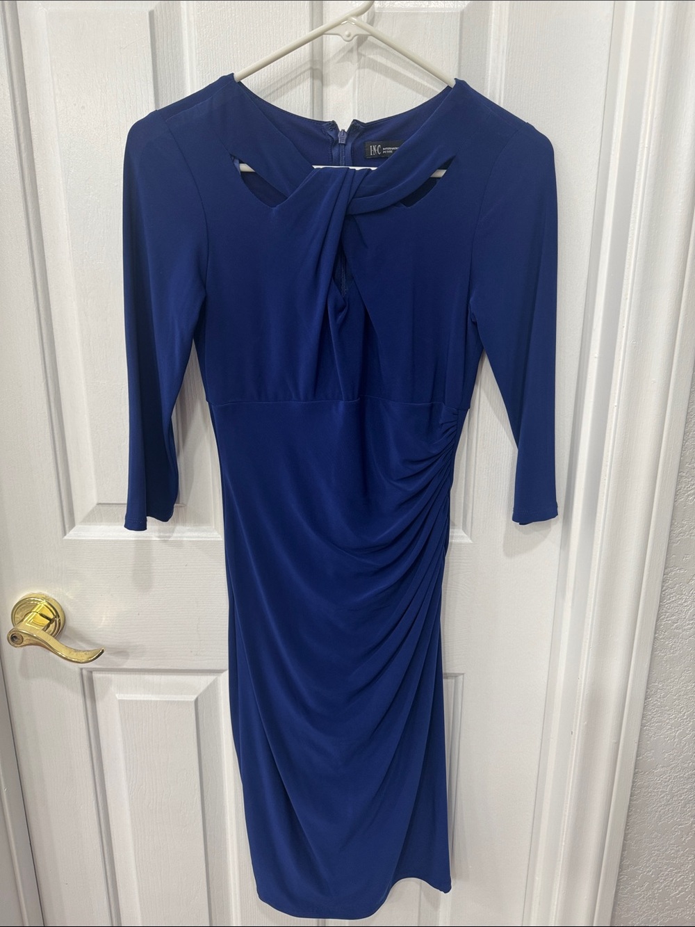 INC International Concepts Navy Twist-Front Midi Sheath Dress